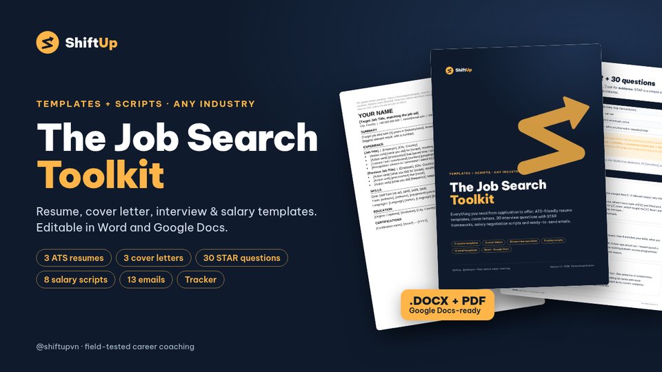 Pages from The Job Search Toolkit: resume template, interview questions and guide cover